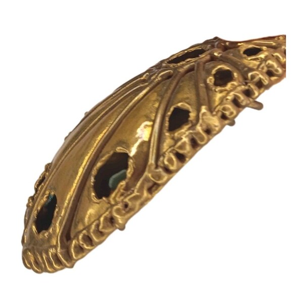 Goldtone Brass Colored Metal Belt Buckle With Turquoise Colored Stones Peacock - Picture 7 of 10